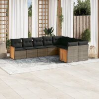 vidaXL 9-tlg. Garten-Sofagarnitur mit Kissen Grau Poly Rattan