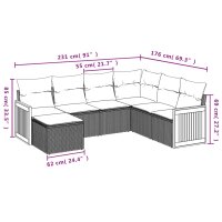 vidaXL 7-tlg. Garten-Sofagarnitur mit Kissen Grau Poly Rattan