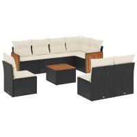 vidaXL 9-tlg. Garten-Sofagarnitur mit Kissen Schwarz Poly...