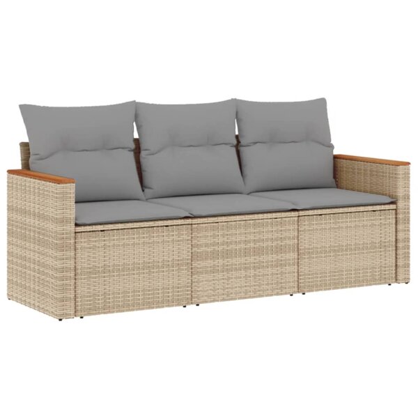 vidaXL 3-tlg. Garten-Sofagarnitur mit Kissen Beige Poly Rattan