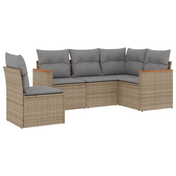 vidaXL 5-tlg. Garten-Sofagarnitur mit Kissen Beige Poly Rattan