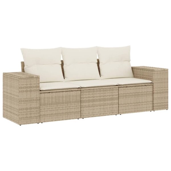 vidaXL 3-tlg. Garten-Sofagarnitur mit Kissen Beige Poly Rattan