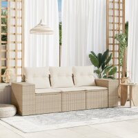 vidaXL 3-tlg. Garten-Sofagarnitur mit Kissen Beige Poly...