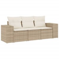 vidaXL 3-tlg. Garten-Sofagarnitur mit Kissen Beige Poly...