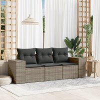 vidaXL 3-tlg. Garten-Sofagarnitur mit Kissen Grau Poly...