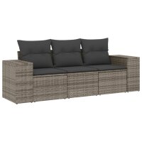 vidaXL 3-tlg. Garten-Sofagarnitur mit Kissen Grau Poly...