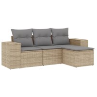 vidaXL 4-tlg. Garten-Sofagarnitur mit Kissen Beige Poly Rattan