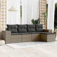 vidaXL 5-tlg. Garten-Sofagarnitur mit Kissen Grau Poly Rattan