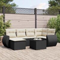 vidaXL 7-tlg. Garten-Sofagarnitur mit Kissen Schwarz Poly...