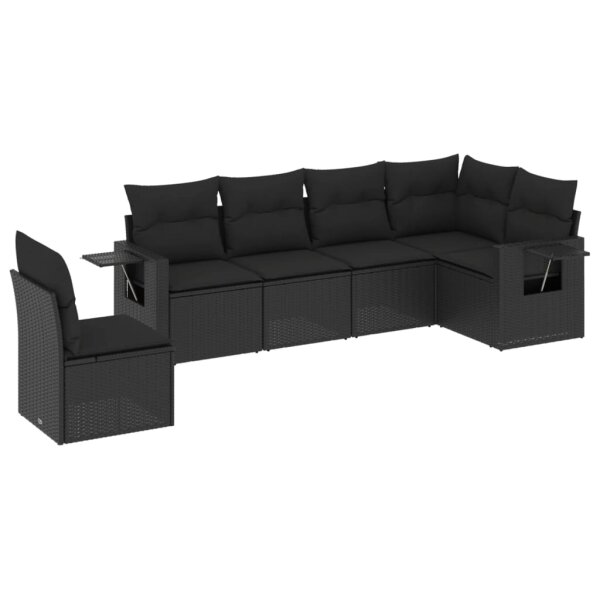 vidaXL 6-tlg. Garten-Sofagarnitur mit Kissen Schwarz Poly Rattan