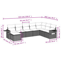 vidaXL 8-tlg. Garten-Sofagarnitur mit Kissen Schwarz Poly Rattan