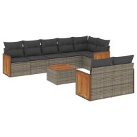 vidaXL 9-tlg. Garten-Sofagarnitur mit Kissen Grau Poly Rattan