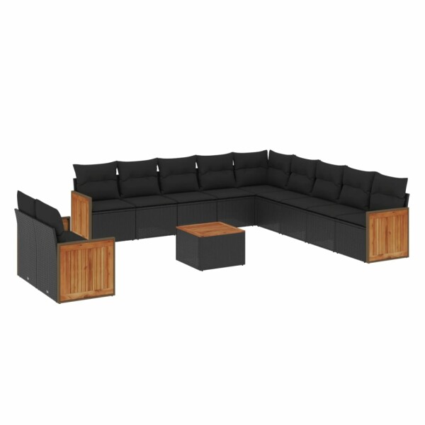 vidaXL 12-tlg. Garten-Sofagarnitur mit Kissen Schwarz Poly Rattan