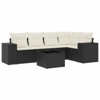 vidaXL 6-tlg. Garten-Sofagarnitur mit Kissen Schwarz Poly Rattan