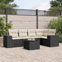 vidaXL 6-tlg. Garten-Sofagarnitur mit Kissen Schwarz Poly Rattan