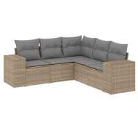 vidaXL 5-tlg. Garten-Sofagarnitur mit Kissen Beige Poly Rattan