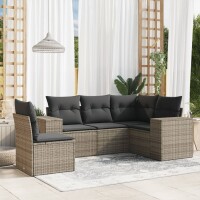 vidaXL 5-tlg. Garten-Sofagarnitur mit Kissen Grau Poly...