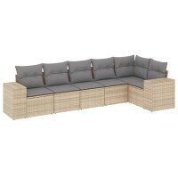 vidaXL 6-tlg. Garten-Sofagarnitur mit Kissen Beige Poly...