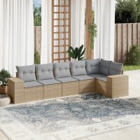 vidaXL 6-tlg. Garten-Sofagarnitur mit Kissen Beige Poly...