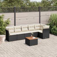 vidaXL 7-tlg. Garten-Sofagarnitur mit Kissen Schwarz Poly Rattan