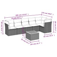 vidaXL 7-tlg. Garten-Sofagarnitur mit Kissen Schwarz Poly Rattan