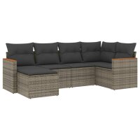 vidaXL 6-tlg. Garten-Sofagarnitur mit Kissen Grau Poly...