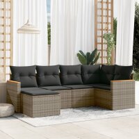 vidaXL 6-tlg. Garten-Sofagarnitur mit Kissen Grau Poly...