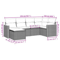 vidaXL 6-tlg. Garten-Sofagarnitur mit Kissen Grau Poly Rattan