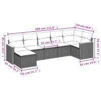 vidaXL 7-tlg. Garten-Sofagarnitur mit Kissen Grau Poly Rattan