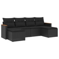 vidaXL 6-tlg. Garten-Sofagarnitur mit Kissen Schwarz Poly...