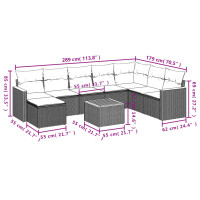 vidaXL 9-tlg. Garten-Sofagarnitur mit Kissen Schwarz Poly Rattan