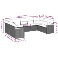 vidaXL 9-tlg. Garten-Sofagarnitur mit Kissen Grau Poly Rattan