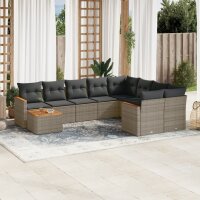 vidaXL 10-tlg. Garten-Sofagarnitur mit Kissen Grau Poly...