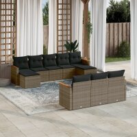 vidaXL 10-tlg. Garten-Sofagarnitur mit Kissen Grau Poly...