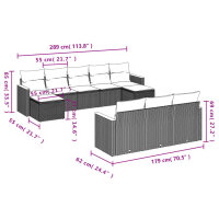 vidaXL 10-tlg. Garten-Sofagarnitur mit Kissen Grau Poly Rattan