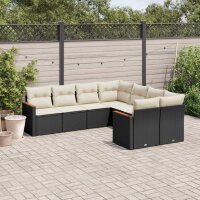 vidaXL 8-tlg. Garten-Sofagarnitur mit Kissen Schwarz Poly...