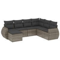 vidaXL 7-tlg. Garten-Sofagarnitur mit Kissen Grau Poly Rattan