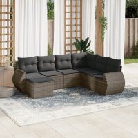 vidaXL 7-tlg. Garten-Sofagarnitur mit Kissen Grau Poly Rattan