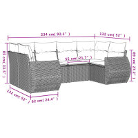 vidaXL 6-tlg. Garten-Sofagarnitur mit Kissen Schwarz Poly Rattan