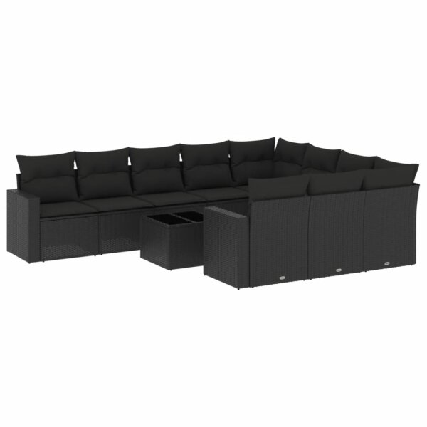 vidaXL 11-tlg. Garten-Sofagarnitur mit Kissen Schwarz Poly Rattan