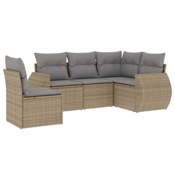 vidaXL 5-tlg. Garten-Sofagarnitur mit Kissen Beige Poly Rattan