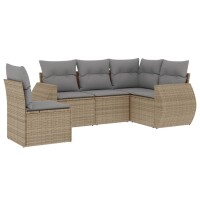 vidaXL 5-tlg. Garten-Sofagarnitur mit Kissen Beige Poly...