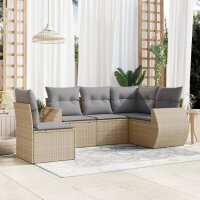 vidaXL 5-tlg. Garten-Sofagarnitur mit Kissen Beige Poly...