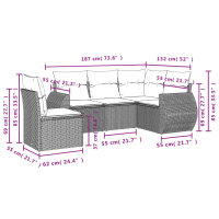 vidaXL 5-tlg. Garten-Sofagarnitur mit Kissen Beige Poly Rattan