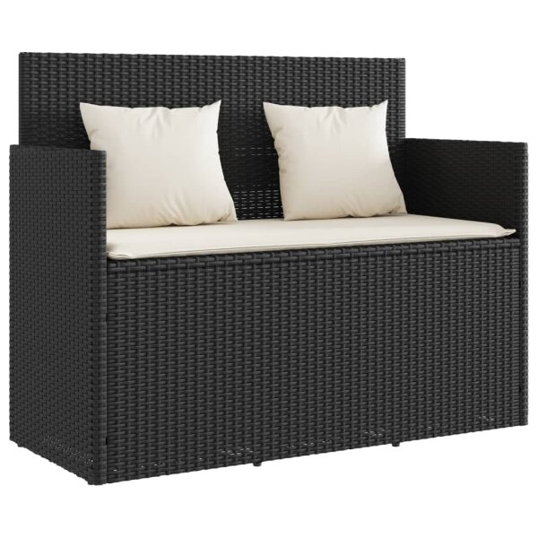 vidaXL Gartenbank mit Kissen Schwarz Poly Rattan