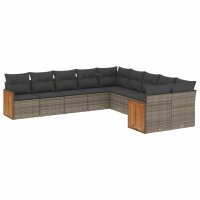 vidaXL 10-tlg. Garten-Sofagarnitur mit Kissen Grau Poly...