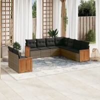 vidaXL 9-tlg. Garten-Sofagarnitur mit Kissen Grau Poly...