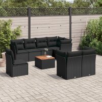 vidaXL 9-tlg. Garten-Sofagarnitur mit Kissen Schwarz Poly Rattan