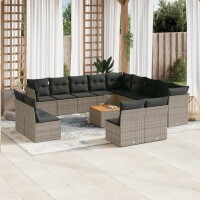 vidaXL 14-tlg. Garten-Sofagarnitur mit Kissen Grau Poly...