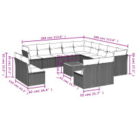 vidaXL 14-tlg. Garten-Sofagarnitur mit Kissen Grau Poly Rattan